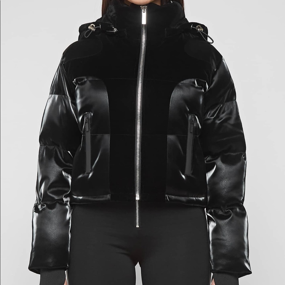 High shine velvet puffer jacket